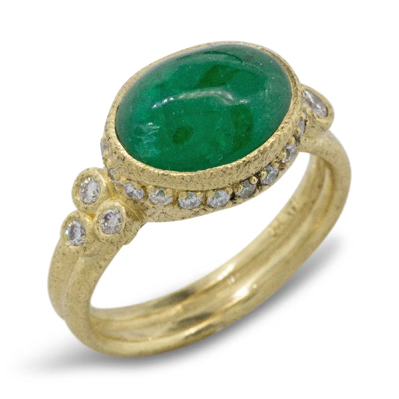 Women’s rings with peridot stones for sparkle -Custom Delicate Double Band with Cabochon Emerald