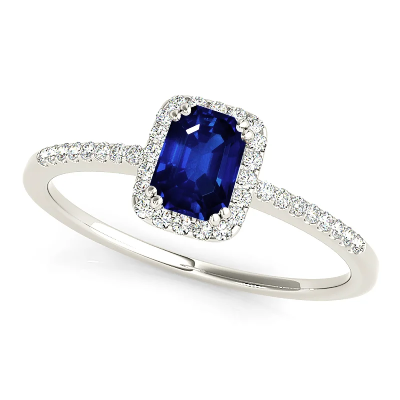 Women’s rings with lotus-inspired sapphire bands -0.70 ct. Natural Blue Sapphire Ring With Halo Style