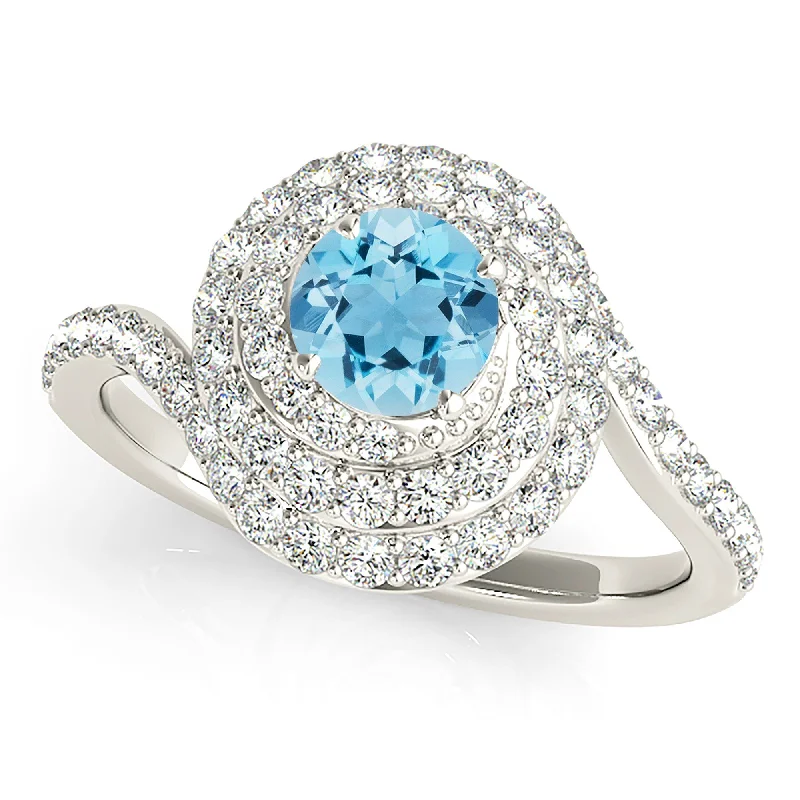 Women’s rings with knot designs for symbolism -0.85 ct. Genuine Aquamarine Ring With Triple Row Wrap Around Halo