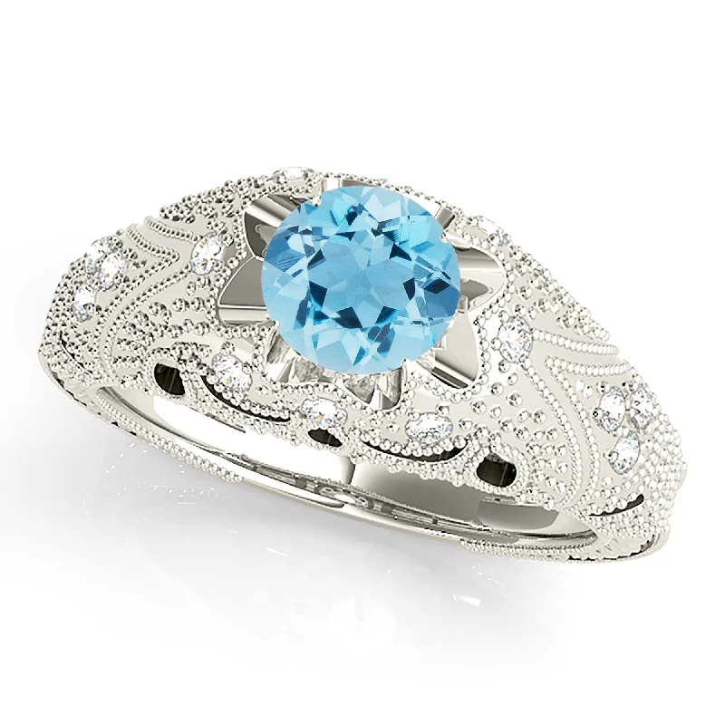 Women’s rings with rough sapphire for chic -1.00 ct. Genuine Aquamarine Ring With 0.20 ctw. Side Accent Diamonds