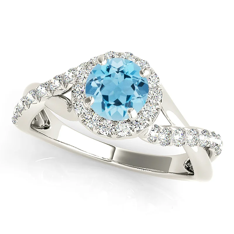 Women’s rings with sleek hematite for sheen -1.00 ct. Genuine Aquamarine Ring With Halo, Solid Gold And Diamond Twist Band