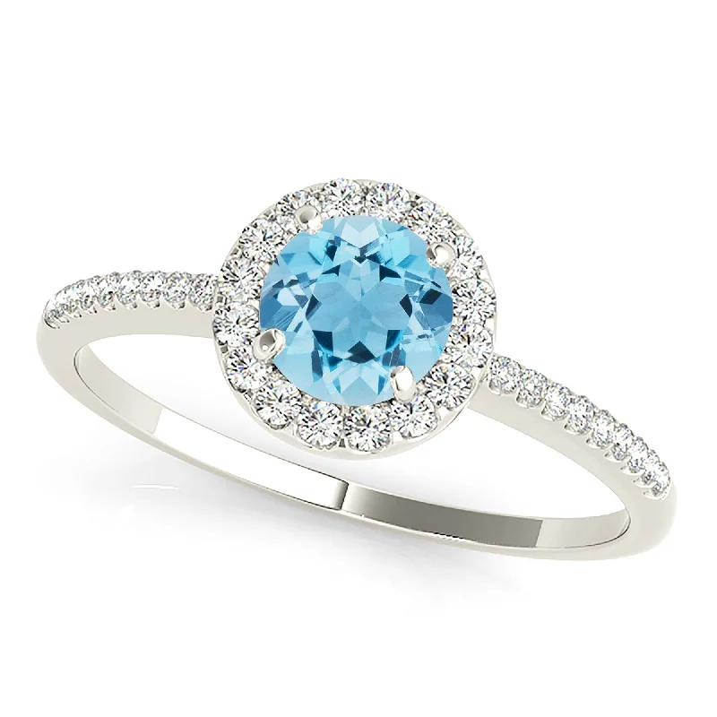 Women’s rings with rainbow moonstone for play -1.10 ct. Genuine Aquamarine Ring With Halo And delicate Diamond Band