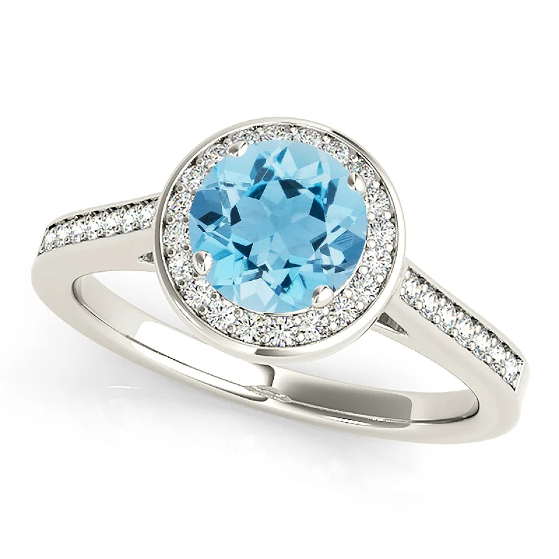 Women’s rings with raw citrine for charm -1.10 ct. Genuine Aquamarine Ring With Bezel Set Halo