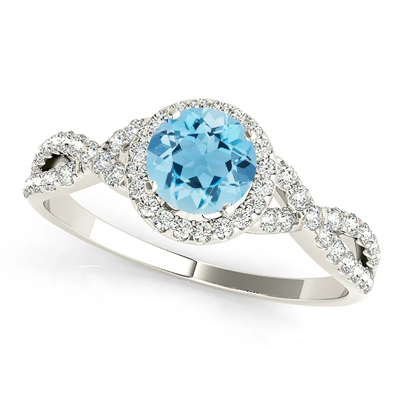 Women’s rings with starburst sapphire for radiance -1.10 ct. Genuine Aquamarine Ring With  Halo And Delicate Diamond Twist Band