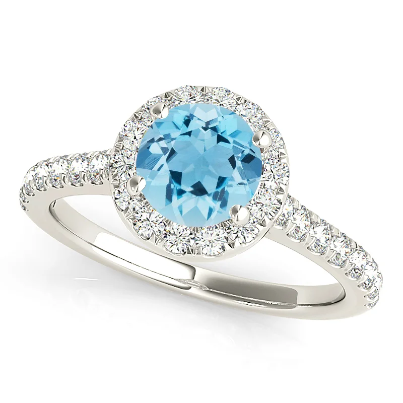 Women’s rings with star sapphire for glow -1.10 ct. Genuine Aquamarine Ring With Halo and Delicate Diamond Band