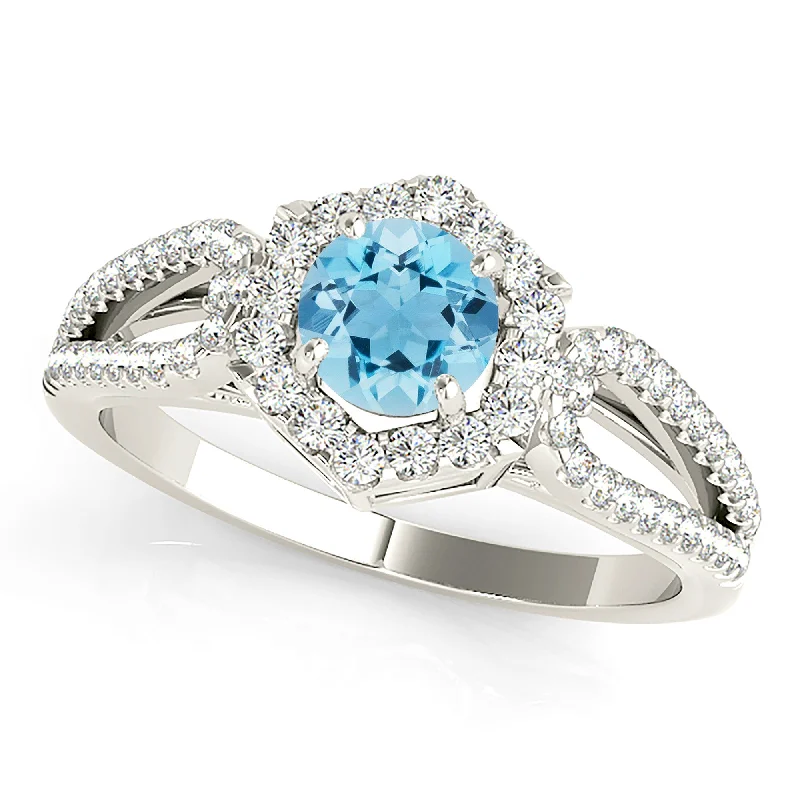 Women’s rings with twisted bands for style -1.10 ct. Genuine Aquamarine Ring With Hexagon Shape Halo