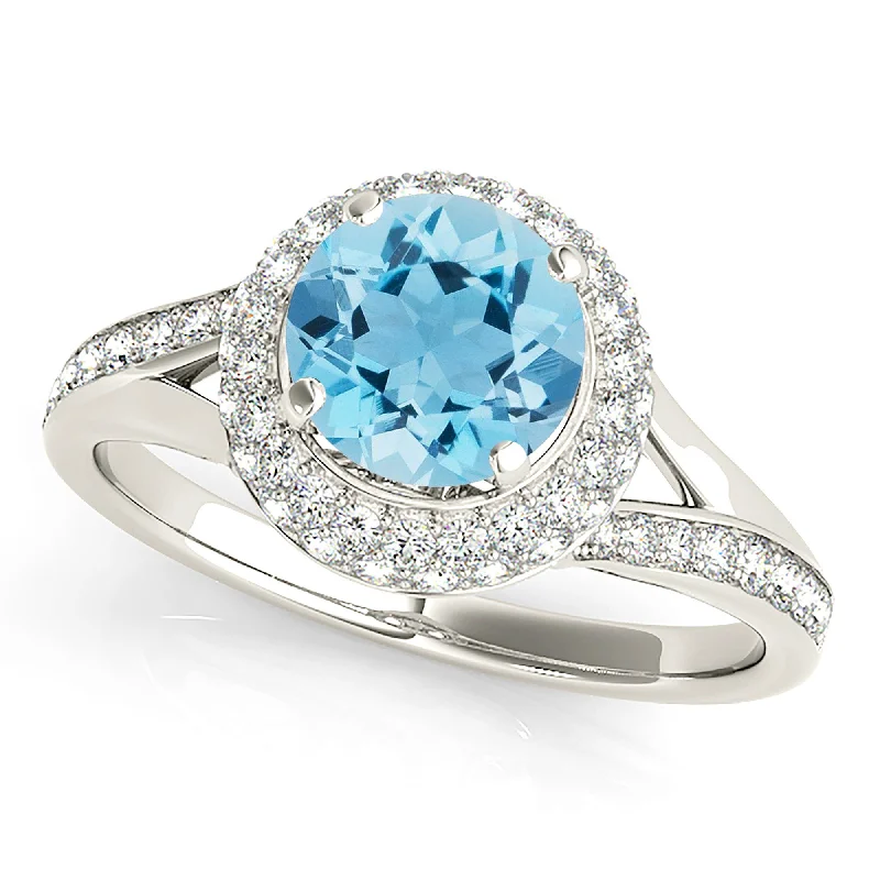 Women’s rings with butterfly motifs for whimsy -1.10 ct. Genuine Aquamarine Ring With Double Edge Halo