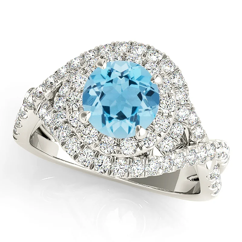 Women’s rings with pearl clusters for elegance -1.10 ct. Genuine Aquamarine Ring with Wraparound Floral Halo