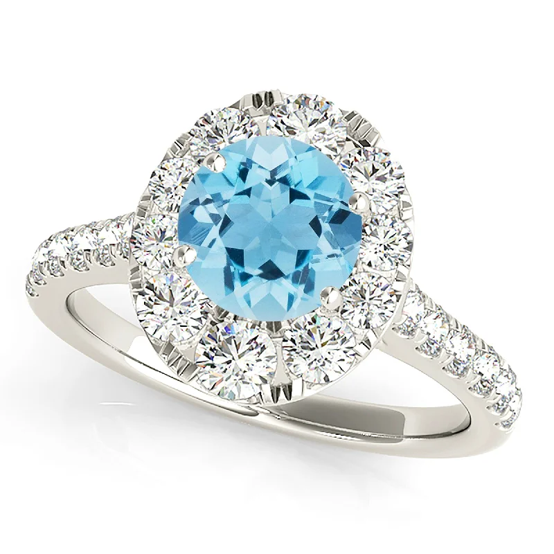 Women’s rings with tiger eye for boldness -1.10 ct. Genuine Aquamarine Ring With Oval Halo And Delicate Diamond Band