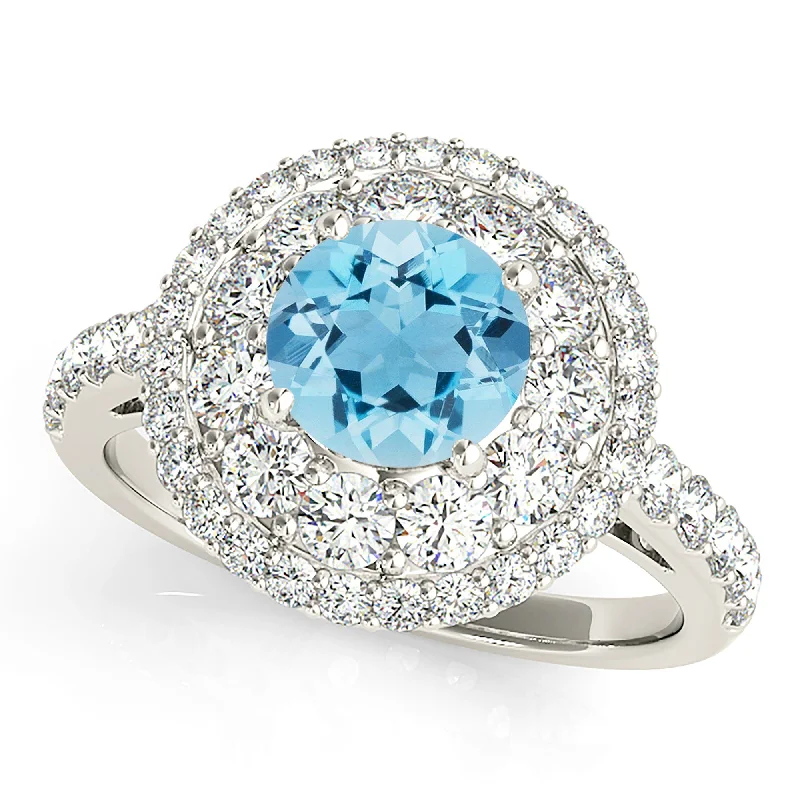 Women’s engagement rings with radiant-cut rubies -1.10 ct. Genuine Aquamarine Ring With Double Row Halo