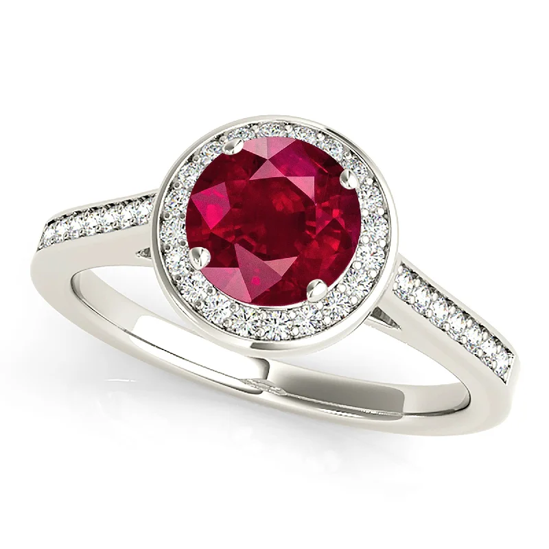 Women’s promise rings with subtle star engravings -1.35 ct. Genuine Ruby Ring With Halo, Delicate Diamond Band