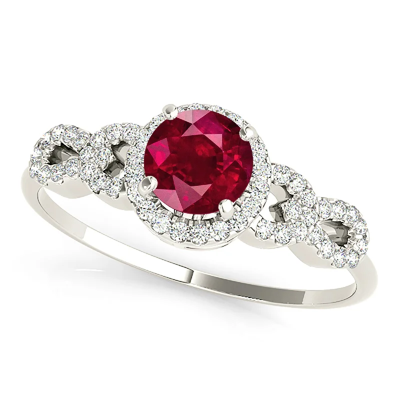 Women’s platinum rings with dazzling black diamonds -1.35 ct. Genuine Ruby Ring With Halo, Open Rounded Fancy Diamond Band