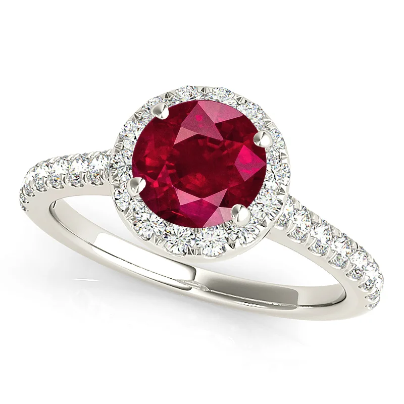 Women’s rings with citrine stones for warmth -1.35 ct. Genuine Ruby Ring With Halo , Delicate Diamond Band