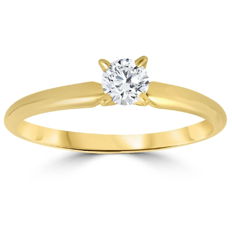 Engagement rings with hidden aquamarine stone accents -1/3ct Round Diamond Solitaire Engagement Ring Yellow Gold