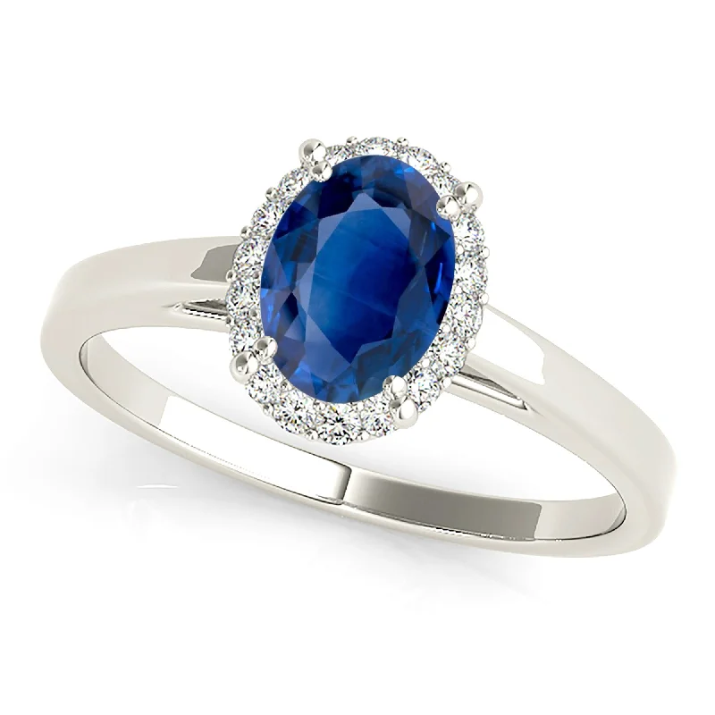 Women’s rings with spiral onyx for contrast -1.50 ct. Genuine Blue Oval Sapphire Ring with Halo Style, Solid Gold Band