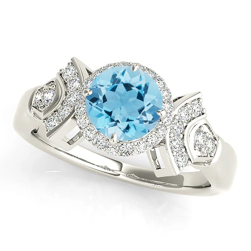 Women’s rings with topaz gems for brilliance -1.65 ct. Genuine Aquamarine Ring With Halo And Fancy Diamond Band