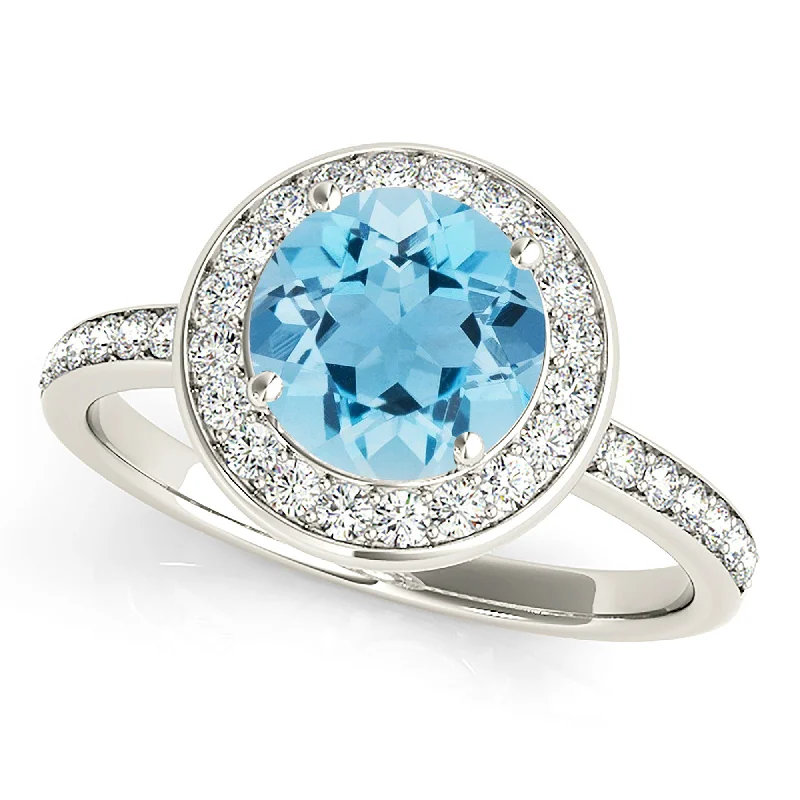 Women’s rings with starburst sapphire for radiance -1.65 ct. Genuine Aquamarine Ring With Halo, Delicate Diamond Band