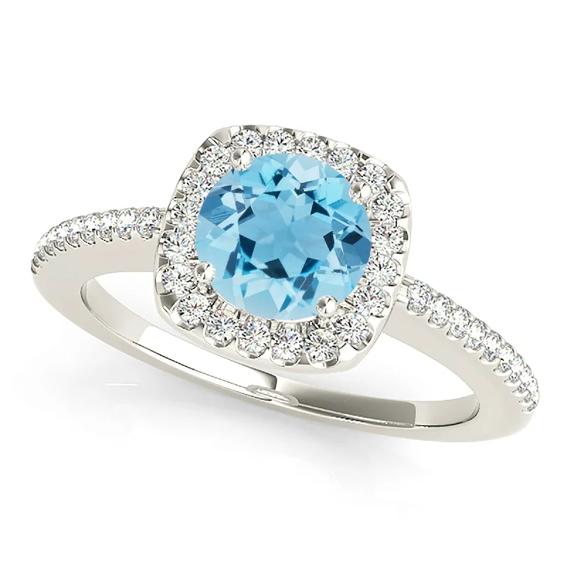 Women’s rings with clustered rose quartz stones -1.65 ct. Genuine Round Aquamarine Ring With Cushion Halo