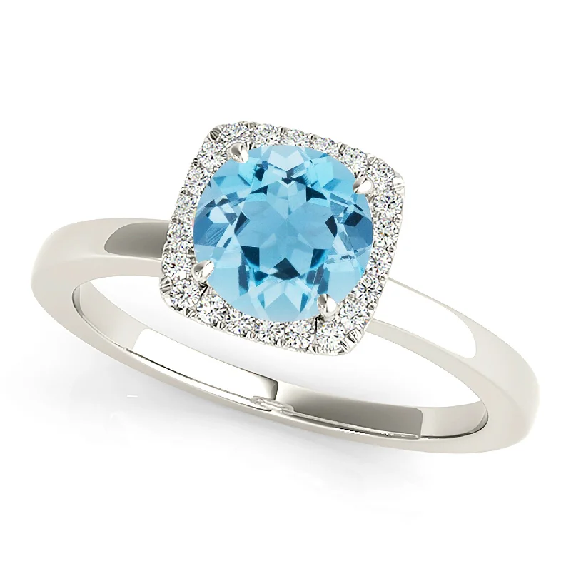 Women’s rings with butterfly motifs for whimsy -1.75 ct. Genuine Aquamarine Ring with Cushion Halo