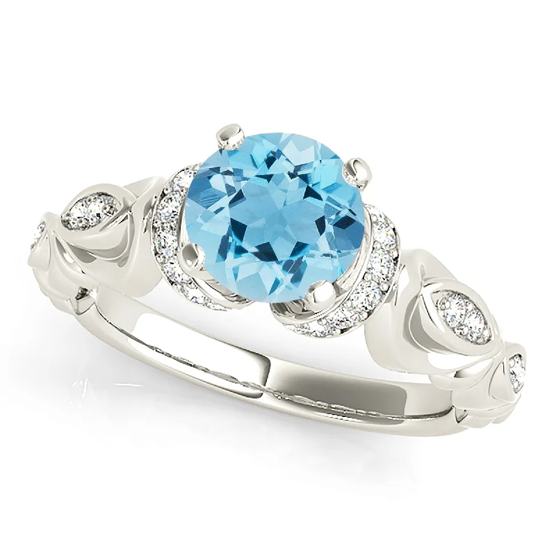 Women’s rings with raw moonstone for mystique -1.75 ct. Genuine Aquamarine Ring With Hand Carved, Floral Delicate Band