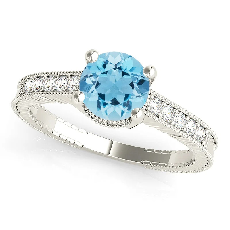 Women’s rings with pave topaz for dazzle -1.75 ct. Genuine Aquamarine Ring With Milgrain and Filigree Accent Delicate Band