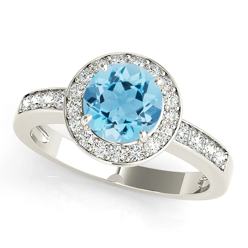 Women’s rings with rough opal for beauty -1.75 ct. Genuine Aquamarine Ring With Halo And Delicate Diamond Band