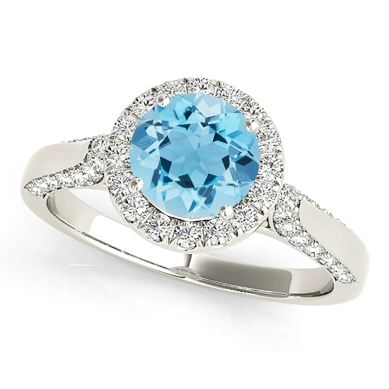 Women’s rings with faceted garnet for richness -1.75 ct. Genuine Aquamarine Ring With Halo And Side Accent Diamonds