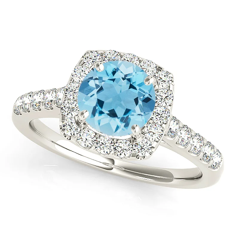 Women’s rings with twisted bands for style -1.75 ct. Genuine Aquamarine Ring With Cushion Halo And Delicate Diamond Band