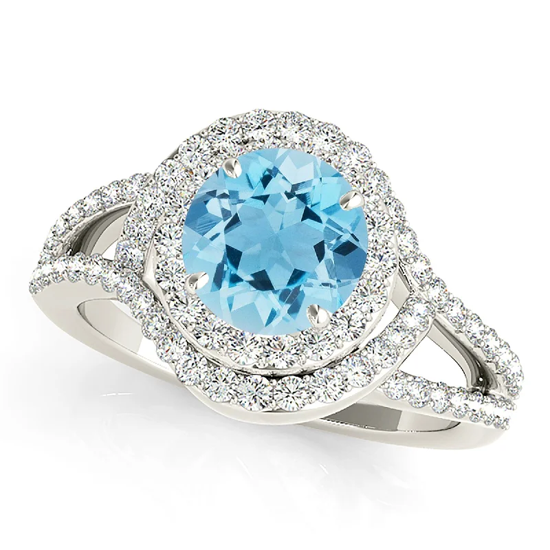 Women’s rings with radiant citrine for shine -1.75 ct. Genuine Aquamarine Ring With Wraparound Halo And Split Shank