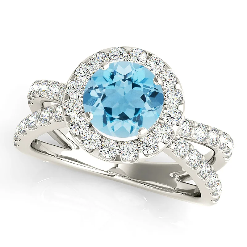 Women’s rings with citrine stones for warmth -1.75 ct. Genuine Aquamarine Ring With Halo And Criss-Cross Split Band