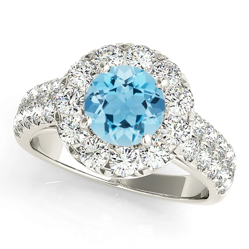 Women’s rings with raw turquoise for texture -1.75 ct. Genuine Aquamarine Ring With Halo And Double Row Diamond Band