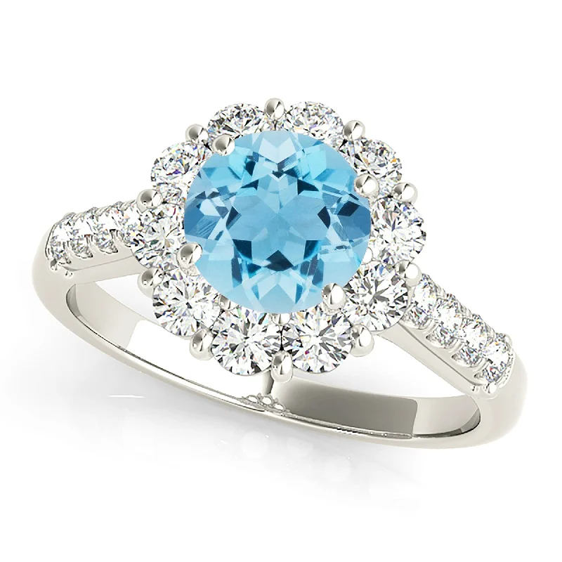 Women’s rings with peridot stones for sparkle -1.75 ct. Genuine Aquamarine Ring With Halo And Diamond band