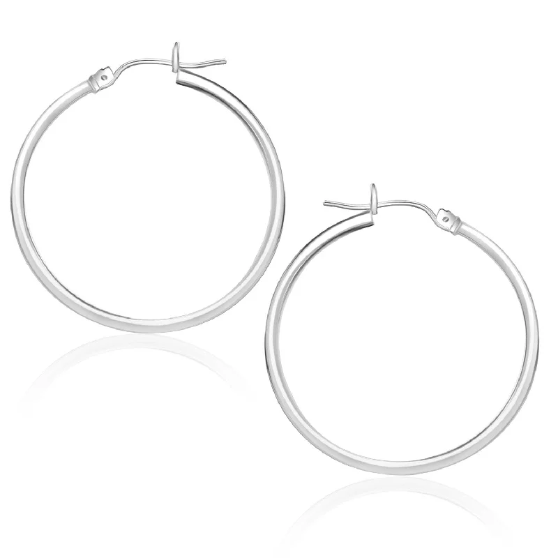 Small Drop Earrings for Delicate -LOVCIA Luxury Classic 10k White Gold Hoop Earrings with Snap Lock (25mm Diameter)