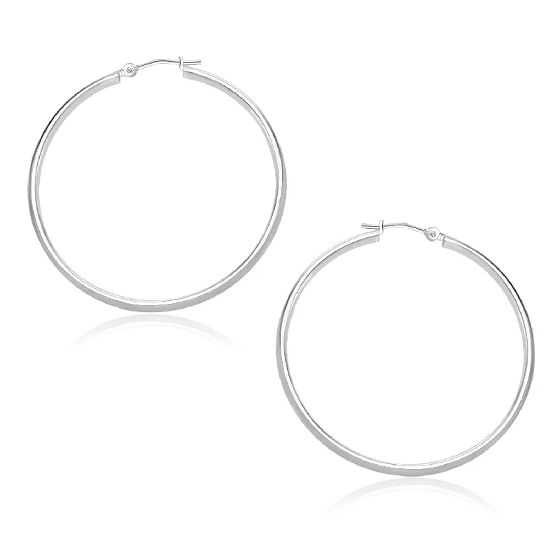 Triangular Drop Earrings for Edge -LOVCIA Luxury Glamorous 10k White Gold 30mm Hoop Earrings with Snap Lock Closure