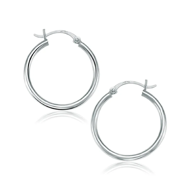 Large Drop Earrings for Statement -LOVCIA Luxury Classic 10K White Gold Hoop Earrings with Snap Lock (25mm Diameter)