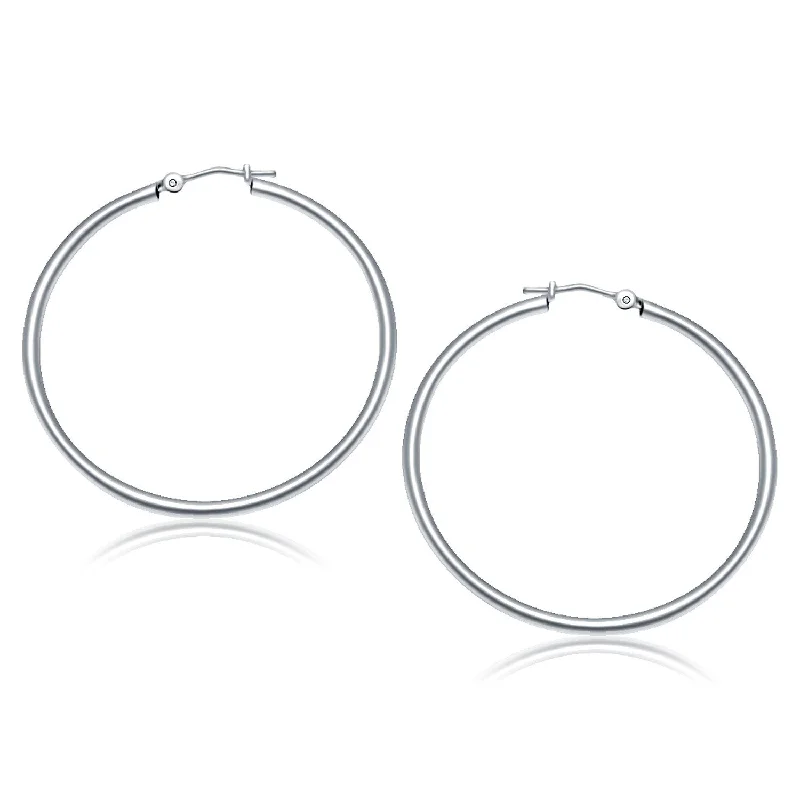 Geometric Drop Earrings for Trend -LOVCIA Luxury Glamorous 10k White Gold Hoop Earrings with Snap Lock (2x40mm)