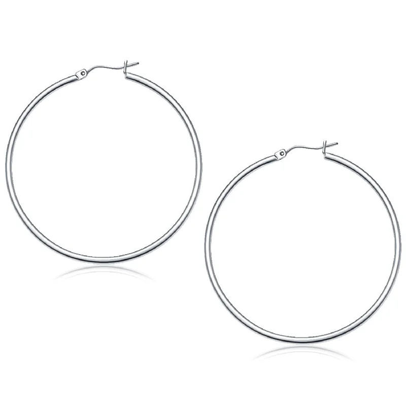 Lead Free Drop Earrings for Health -LOVCIA Luxury 10k White Gold Classic 50mm Hoop Earrings with Snap Lock Closure