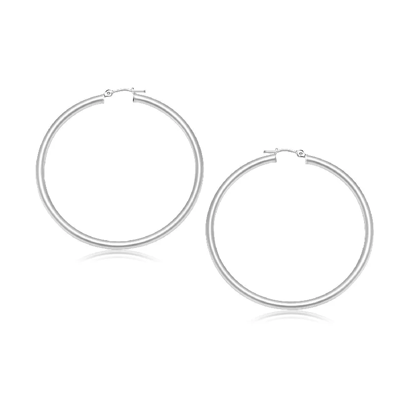 Drop Earrings with Enamel Coating -LOVCIA Luxury Radiant 10K White Gold Hoop Earrings with Snap Lock (3mm x 30mm)