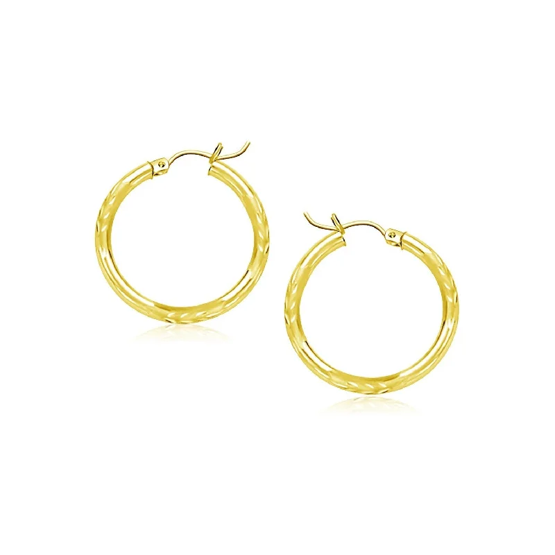 Long Drop Earrings for Dramatic -LOVCIA Luxury Classic 10k Yellow Gold Diamond-Cut Hoops with Snap Lock (15mm)