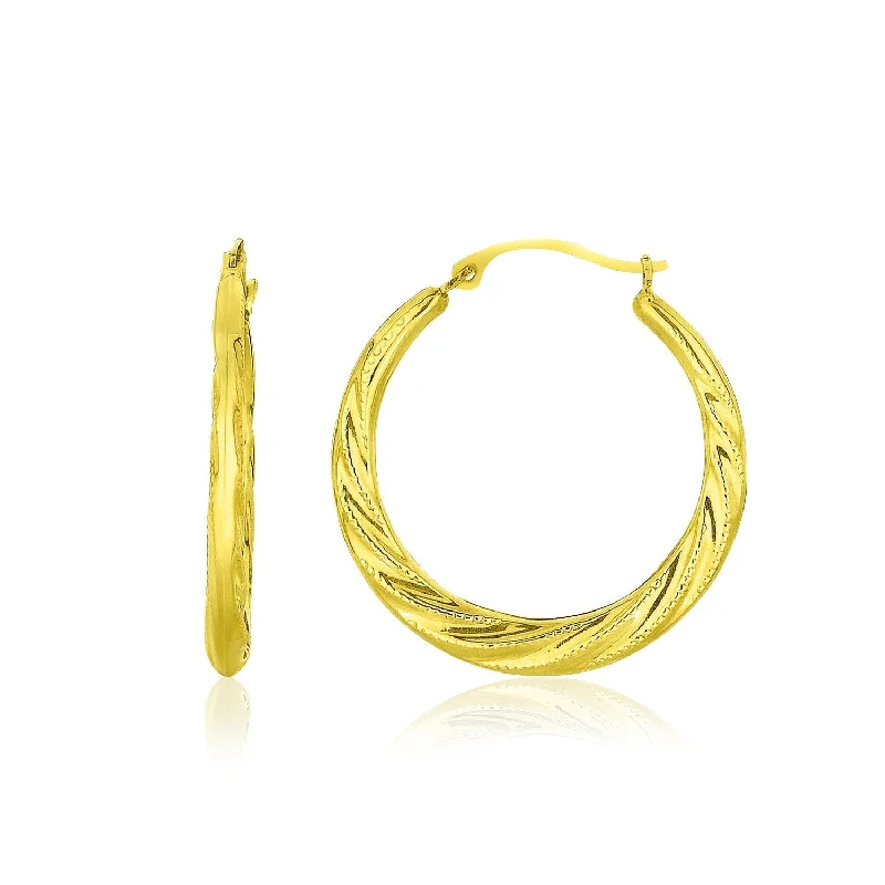 Drop Earrings for Engagement Party -LOVCIA Luxury Dazzling 10k Yellow Gold Twisted Hoop Earrings with Snapback Closure