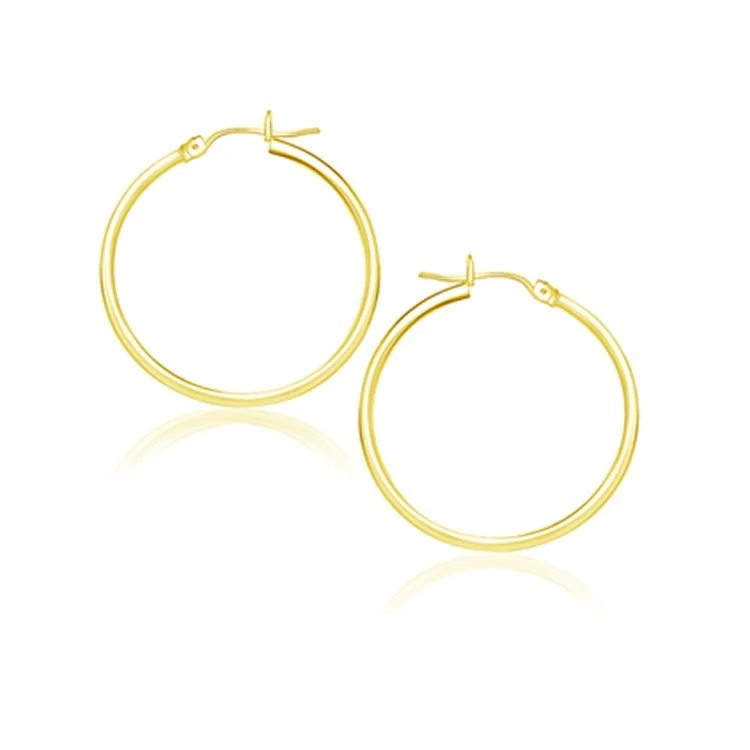 Round Drop Earrings for Classic -LOVCIA Luxury Classic 10k Yellow Gold Hoop Earrings with Snap Lock (25mm Diameter)