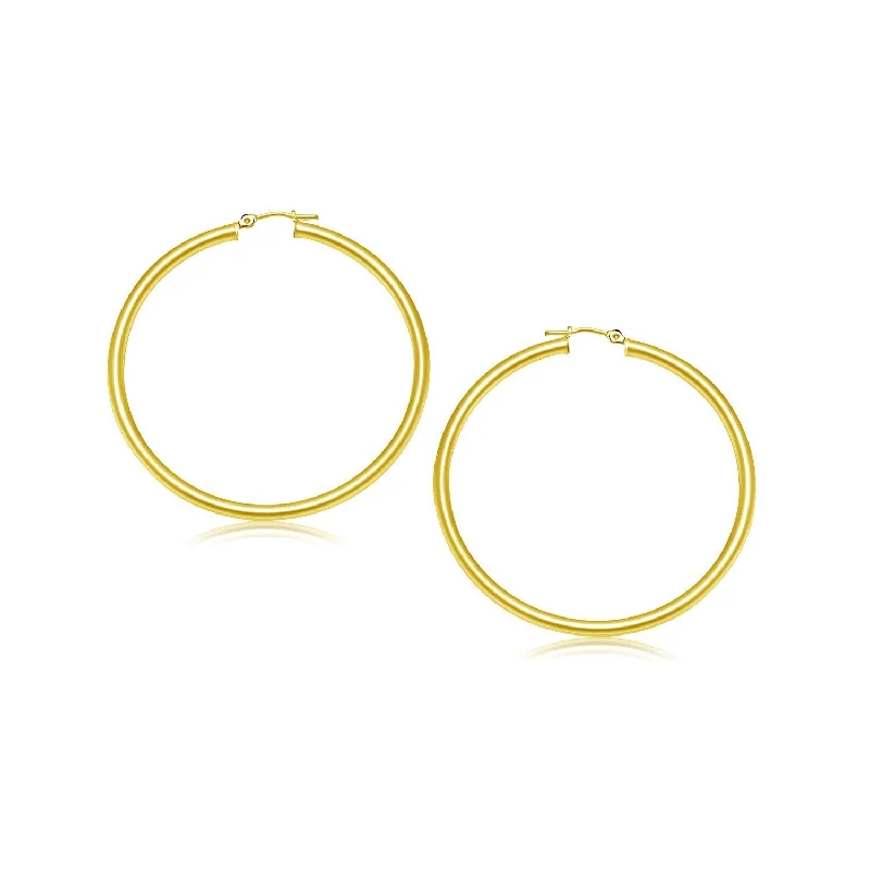 Square Drop Earrings for Modern -LOVCIA Luxury Classic 10K Yellow Gold Hoop Earrings with Snap Lock (3mm Width, 25mm Diameter)