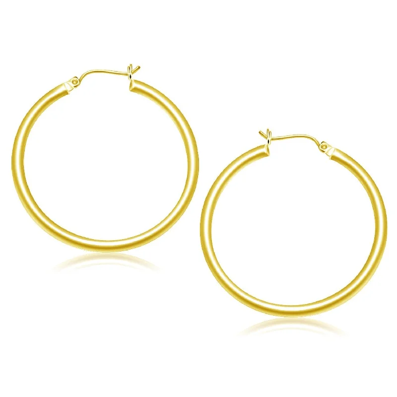 Drop Earrings with Etched Designs -LOVCIA Luxury Radiant 10k Yellow Gold 40mm Hoop Earrings with Snap Lock Backing