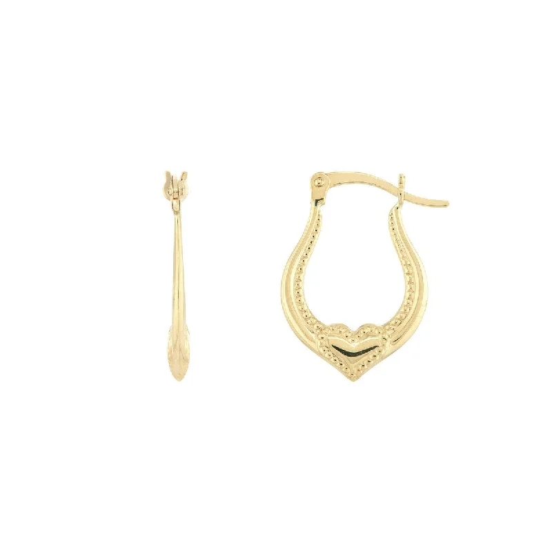 Oval Drop Earrings for Grace -10K Yellow Gold Textured Horseshoe Hoop Earrings with Heart