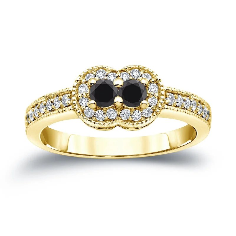 Engagement rings with vibrant smoky quartz bands -14k Gold Modern Round 1/2ct TDW 2-Stone Black Diamond Ring by Auriya (SI2-SI3)