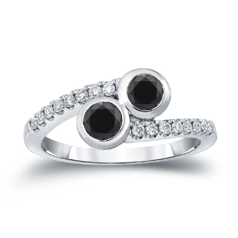 Engagement rings with gothic-inspired garnet details -14k Gold Modern Round 1ct TDW 2-Stone Bezel Black Diamond Ring by Auriya