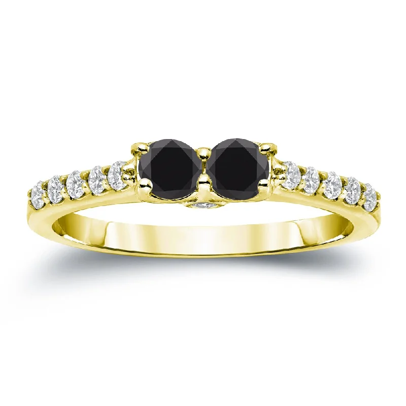 Engagement rings with sleek onyx for contrast -14k Gold Modern Round 3/4ct TDW 2-Stone Black Diamond Ring by Auriya (H-I, SI2-SI3)