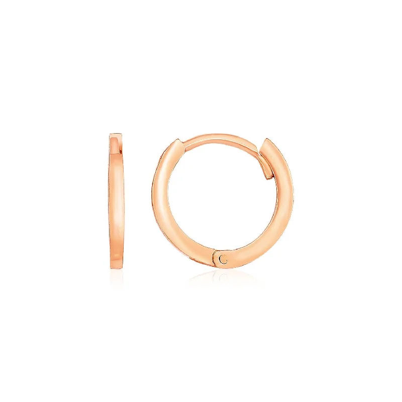 Push Back Drop Earrings for Convenience -LOVCIA Luxury Petite 14k Rose Gold Polished Hoop Earrings with Snap Clasps