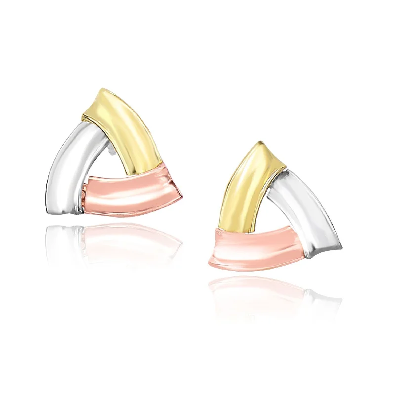 Drop Earrings for Mother's Day -LOVCIA Luxury Tri-Color 14k Gold Geometric Triangle Earrings with Push Backs