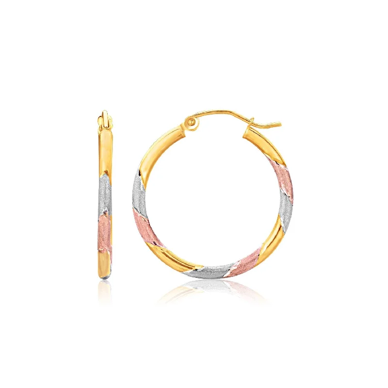 Drop Earrings for Graduation Day -LOVCIA Luxury Dazzling 14k Tri-Color Gold Hoop Earrings with Textured Finish (22mm)